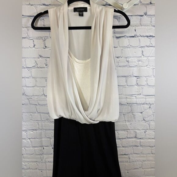 Karen Kane Off White Black Contrast Drape Front Minimalist Party Jumpsuit S - Picture 4 of 10